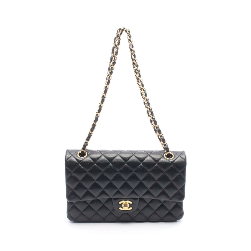Chanel Matelasse Double Flap Shoulder Bag Lambskin Leather Black
